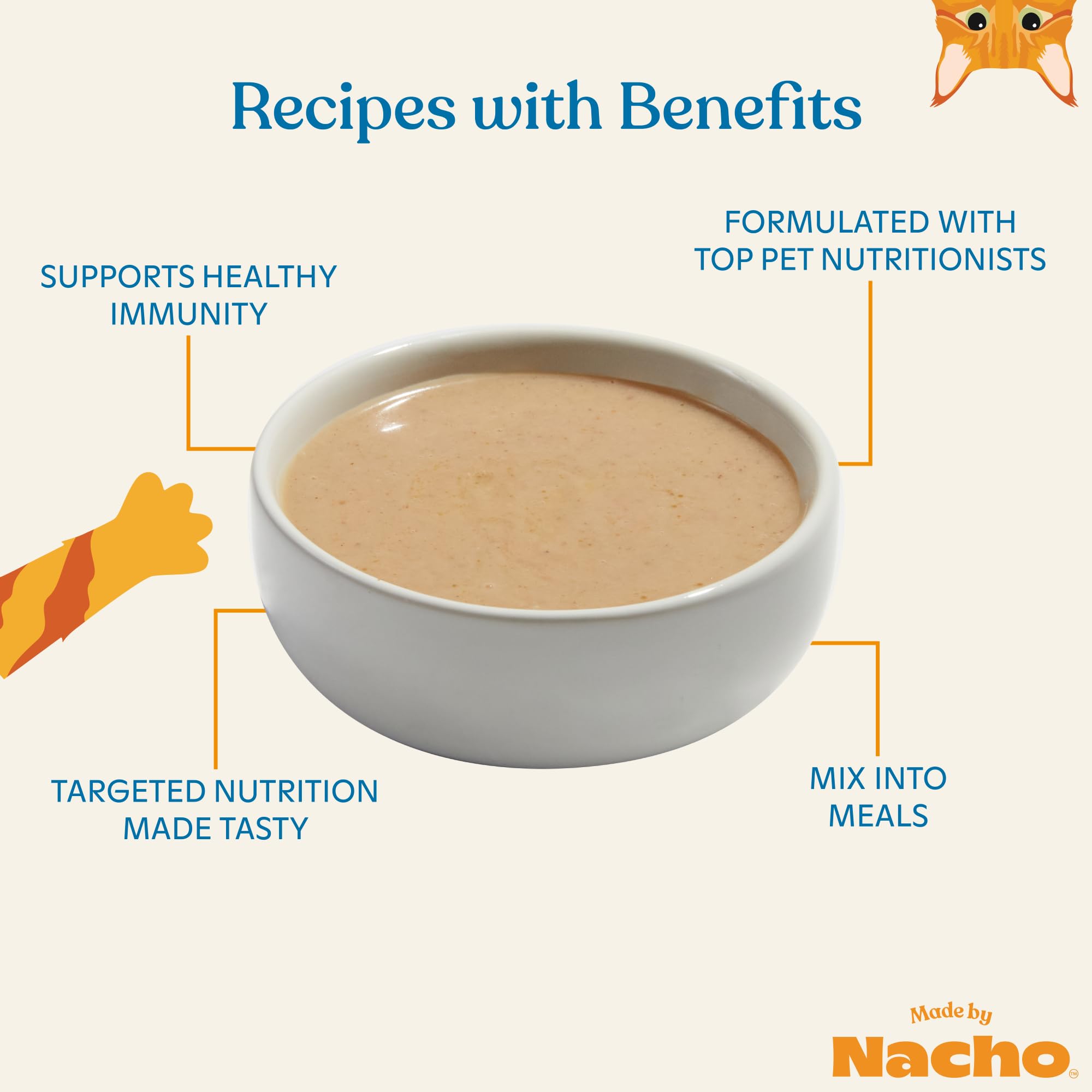 Made by Nacho digestive topper chicken puree and bone broth to mix into meals.
