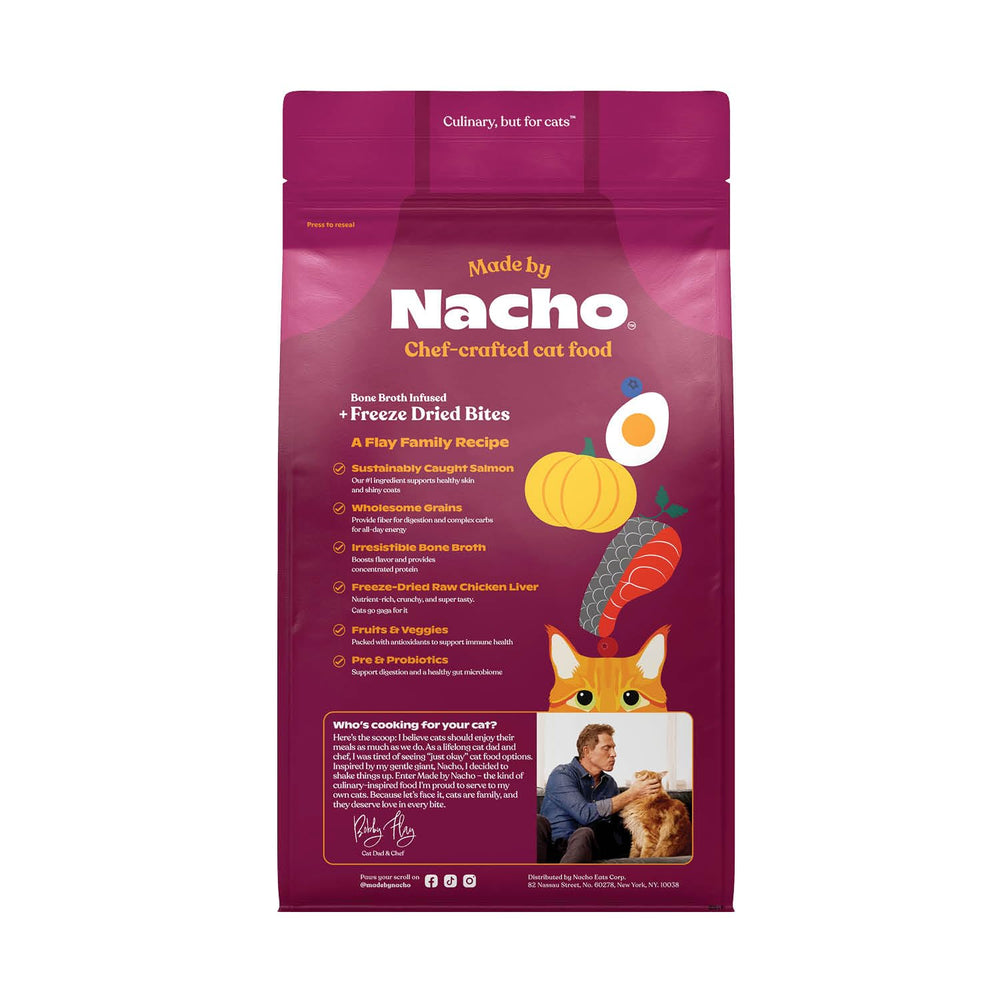 Made by Nacho kibble with freeze-dried chicken liver for enhanced flavor.