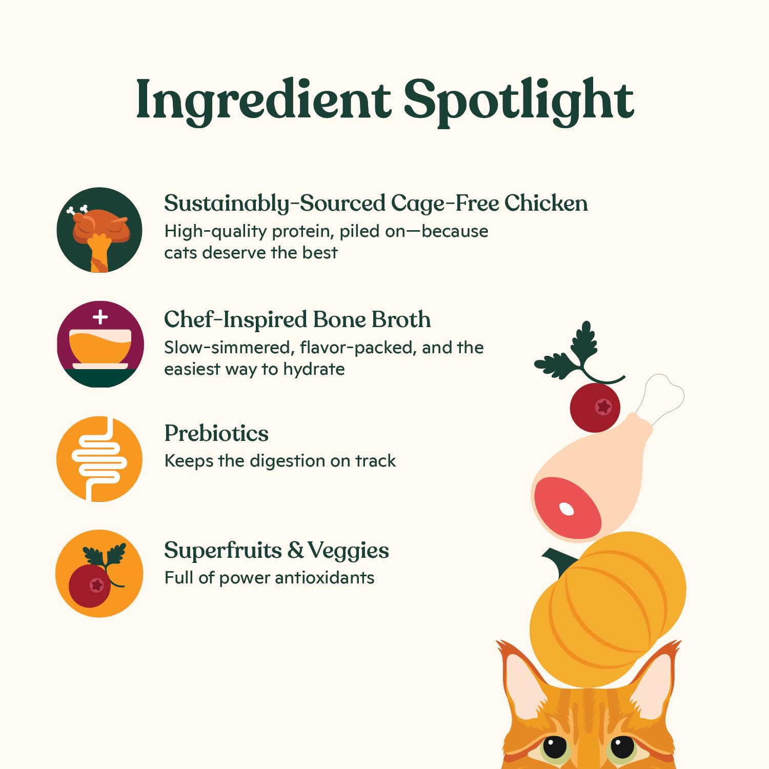 Pumpkin and cranberry blend in Made by Nacho kibble for fiber.