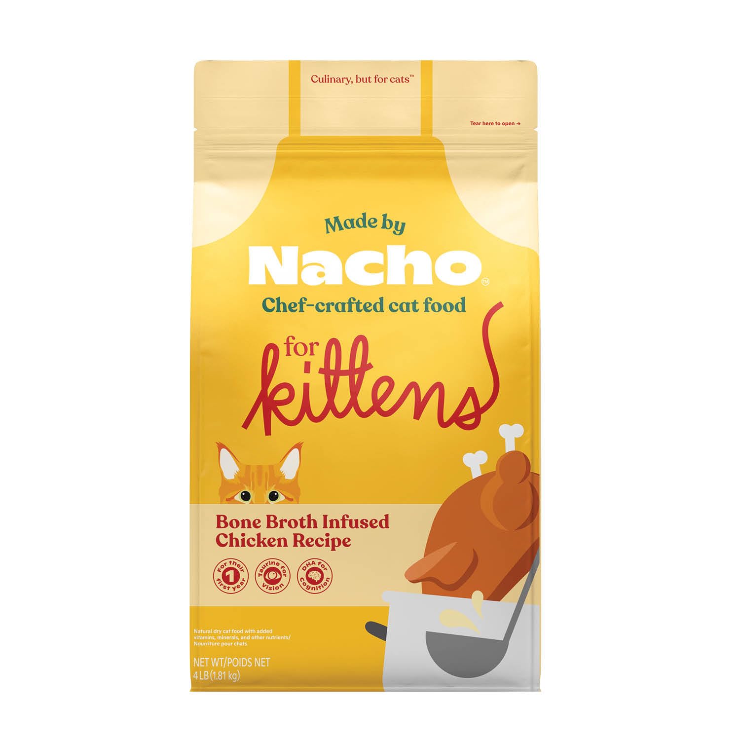 Made by Nacho kitten dry kibble bone broth pour – savory flavor and joint support in every serving.