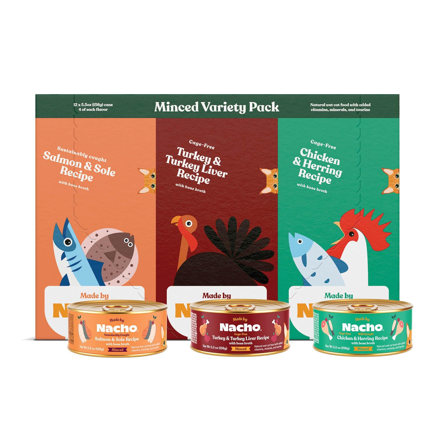 Made by Nacho minced turkey and turkey liver cat food in broth for protein-rich meals