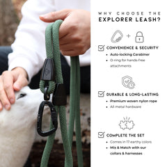 MADE TO ROAM Explorer leash autolock carabiner enables quick secure attachment.