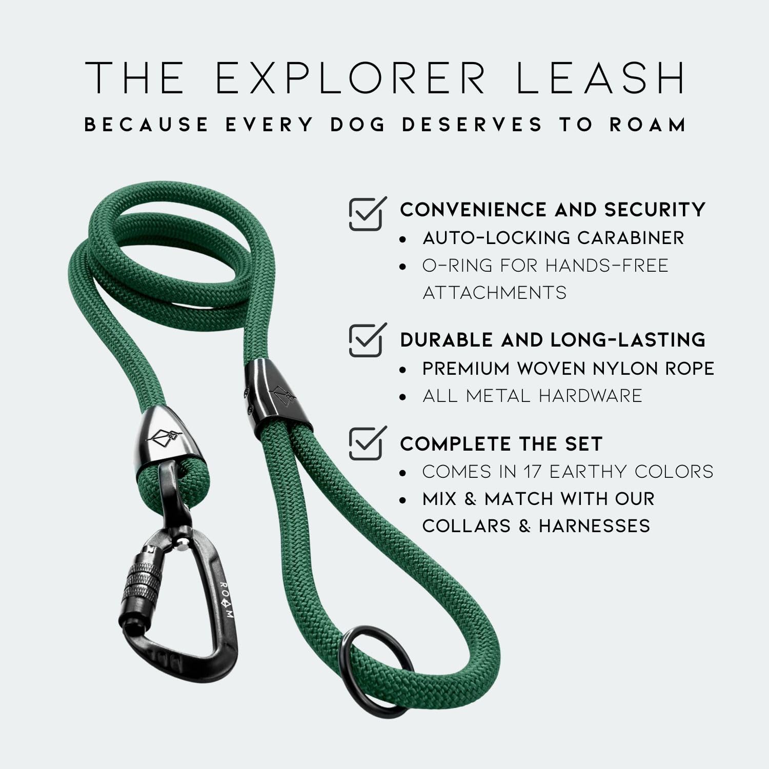 MADE TO ROAM Explorer Leash autolocking carabiner closeup highlights secure quick-release