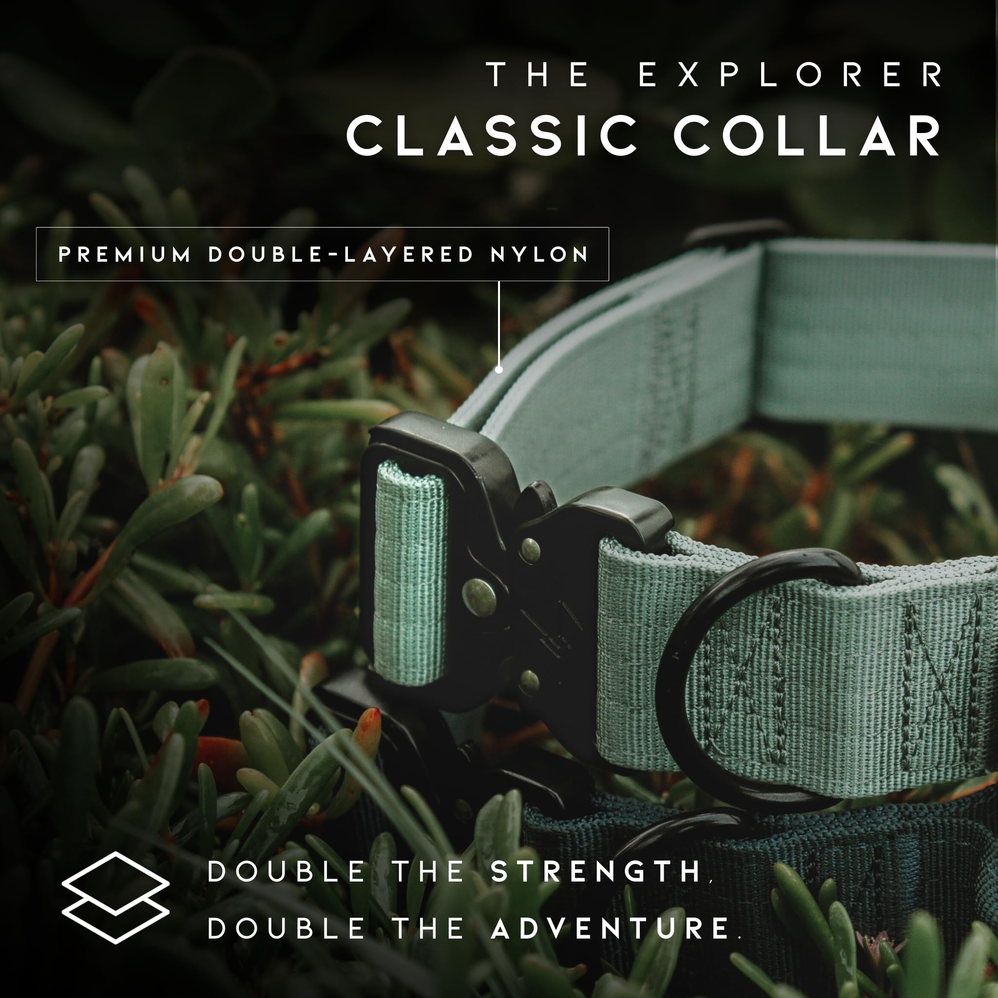 MADE TO ROAM Premium Collar weatherproof nylon with rust-proof hardware for rugged trails.