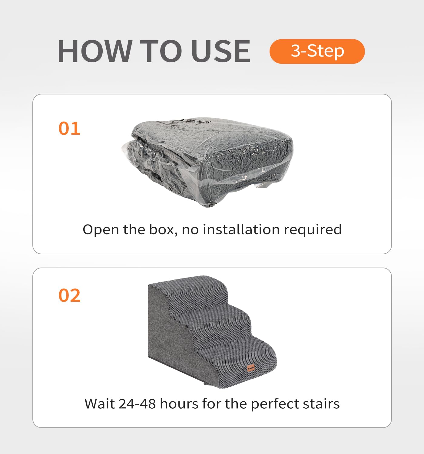 Made4Pets 3-step stairs beside bed ready for nightly pet access.