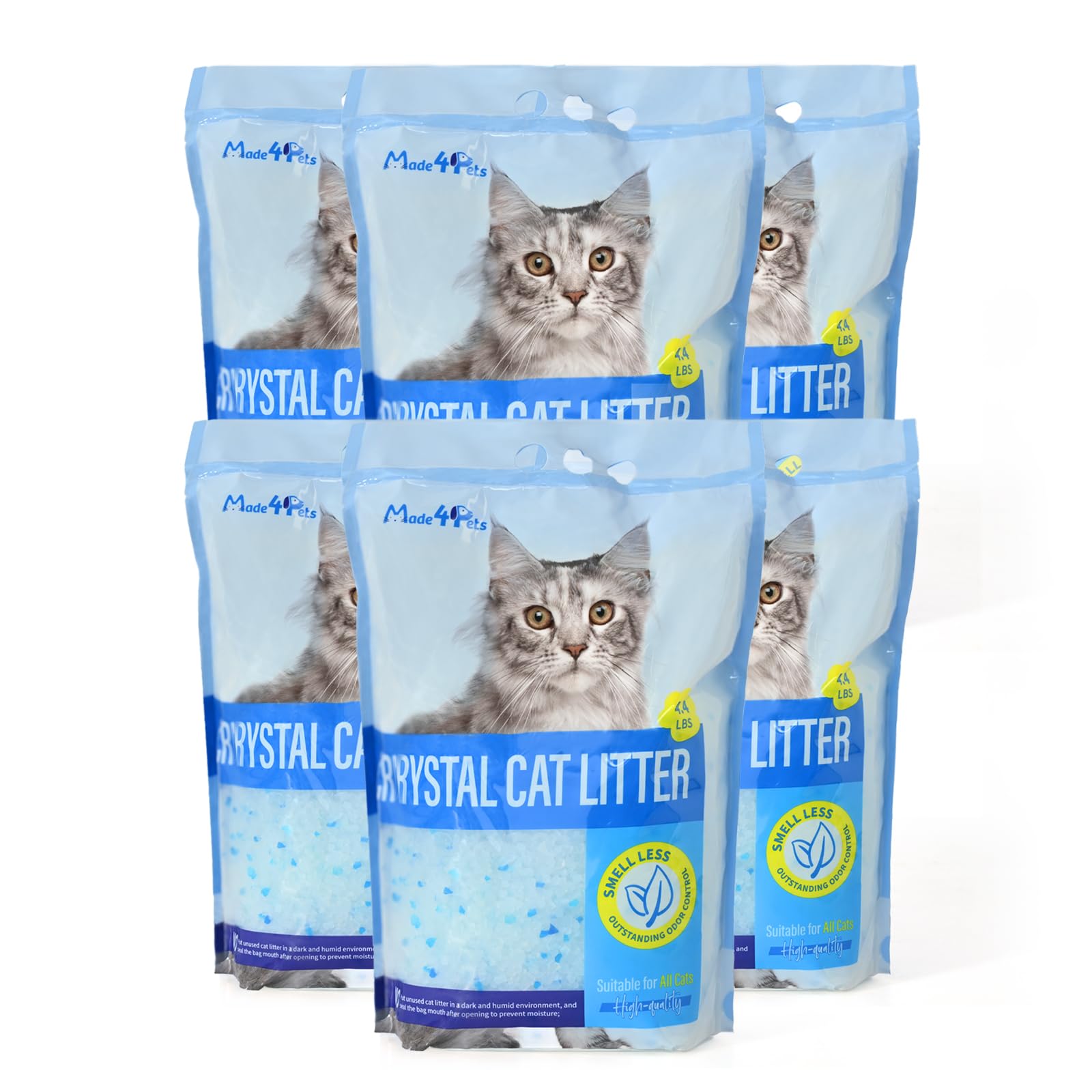 Made4Pets cat litter crystals bag showing compact, low-dust formulation.