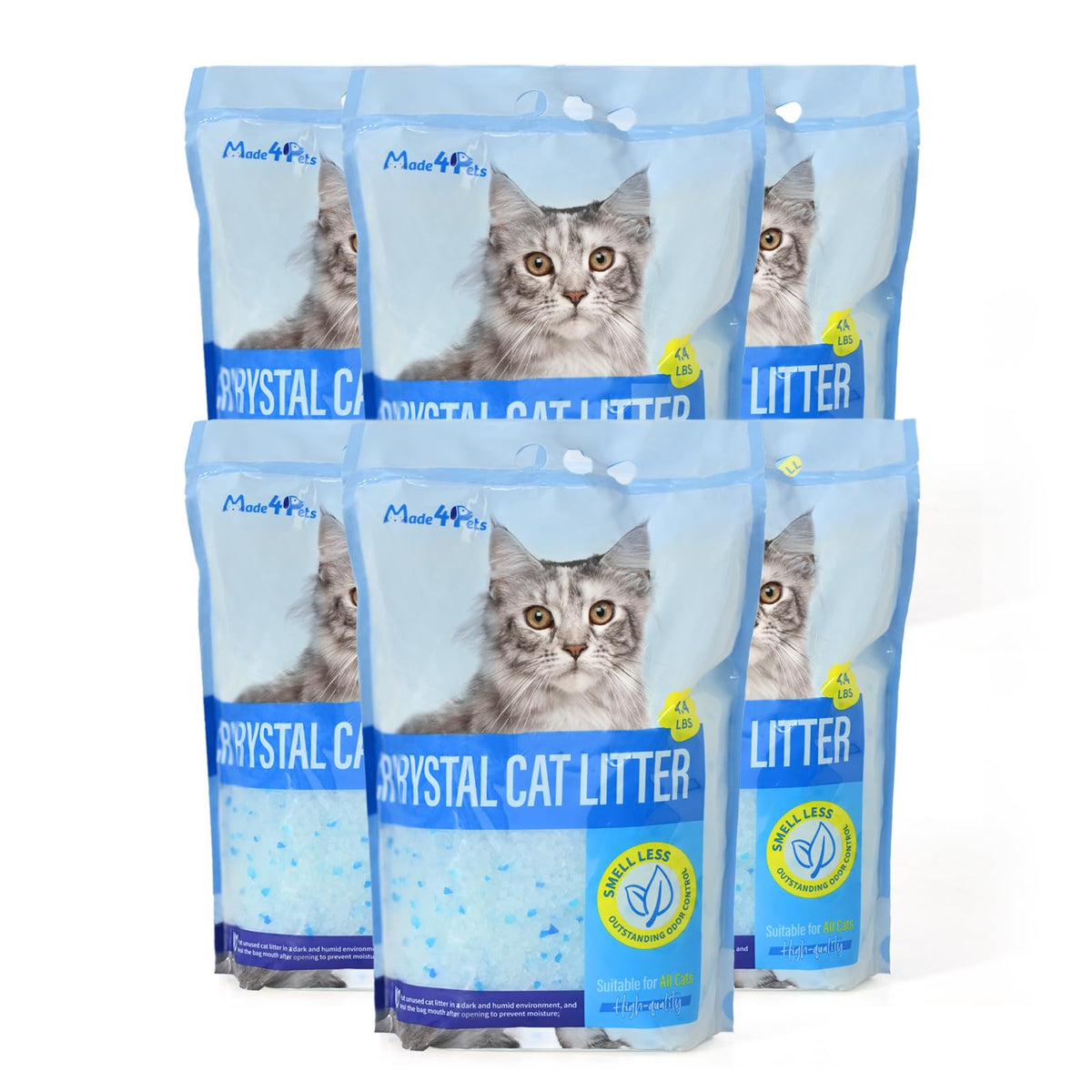 Made4Pets cat litter crystals bag showing compact, low-dust formulation.