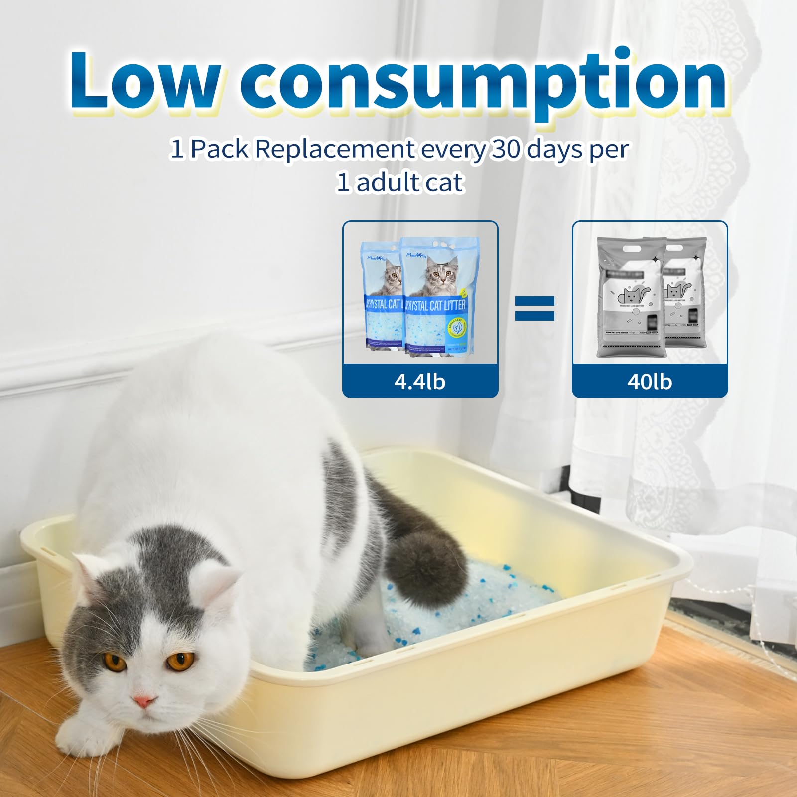 Made4Pets crystals inside a litter box demonstrate universal compatibility.