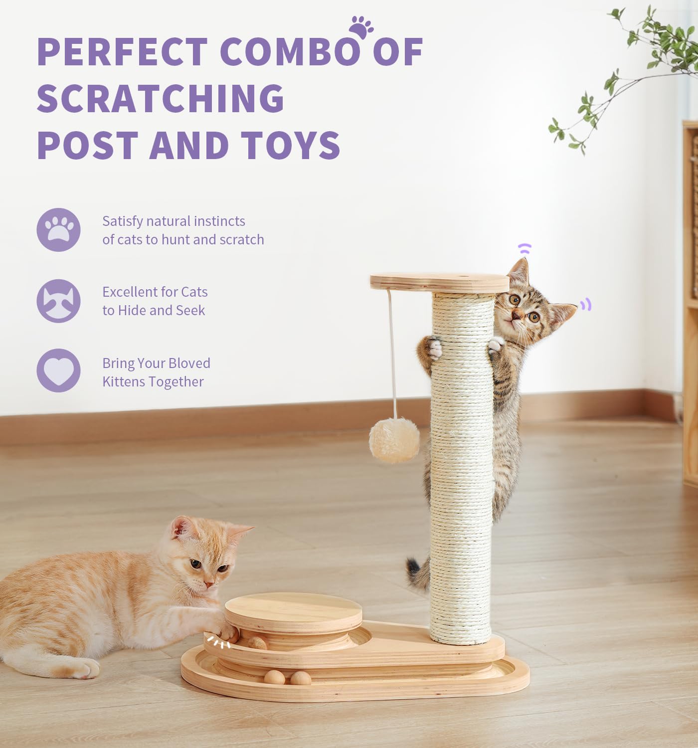 MADE 4 PETS cat scratch post with 3-tier tracks stimulates hunting instincts
