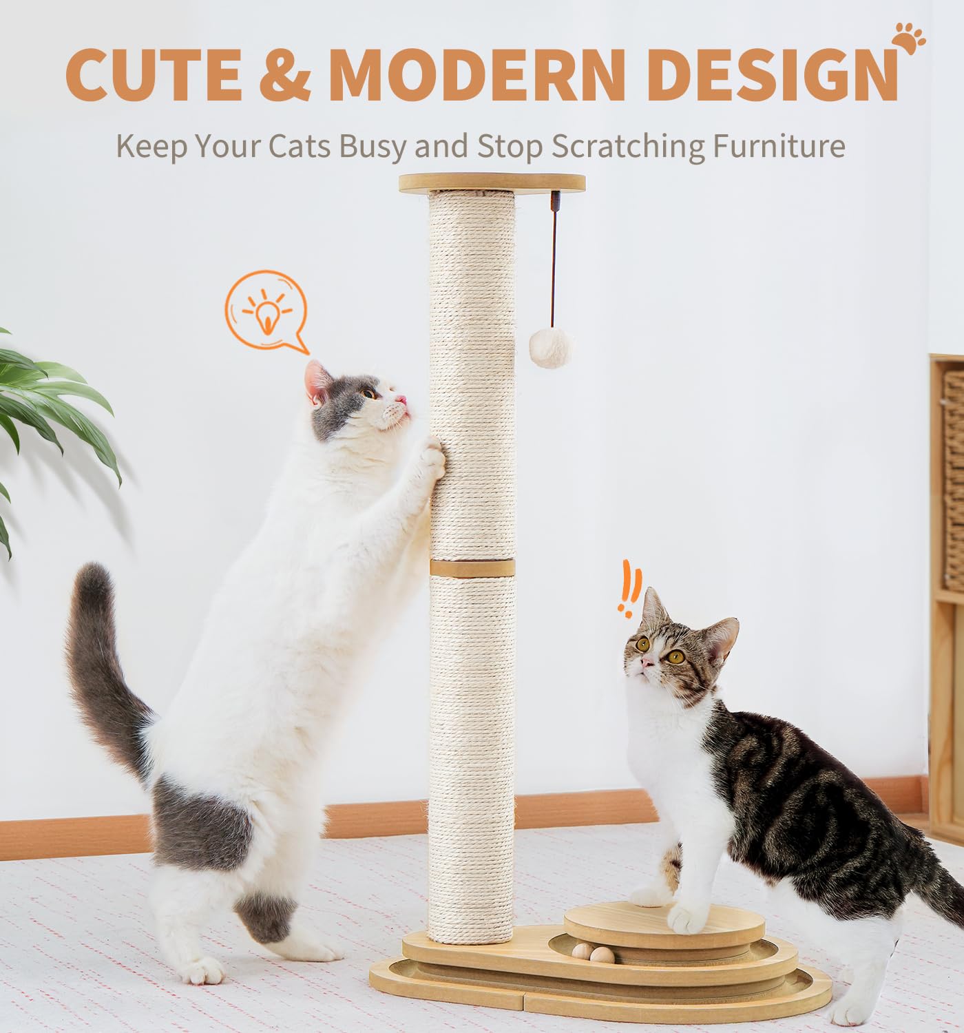 Dangling ball inside keeps cats engaged with swats and pounces