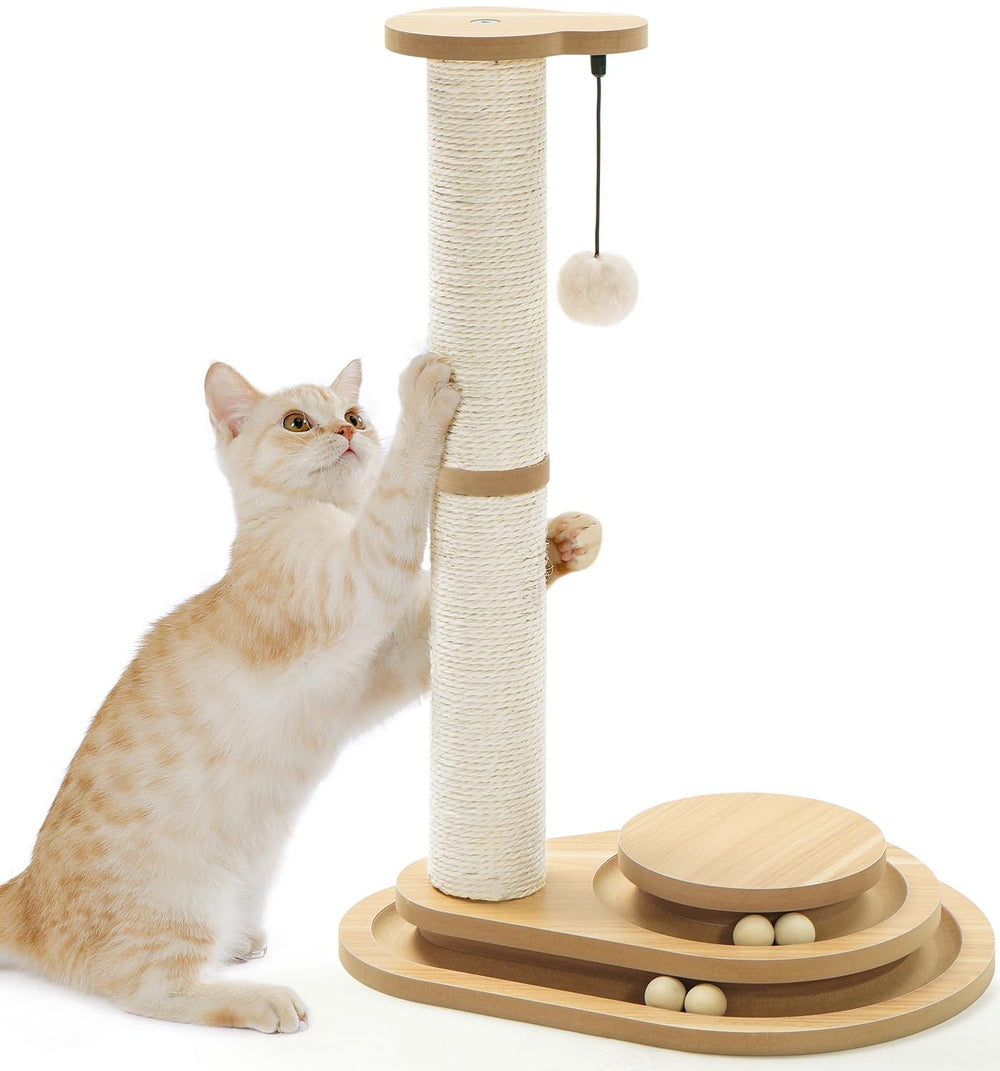 Made4Pets Cat Scratching Post with top ball enhances play and claw conditioning