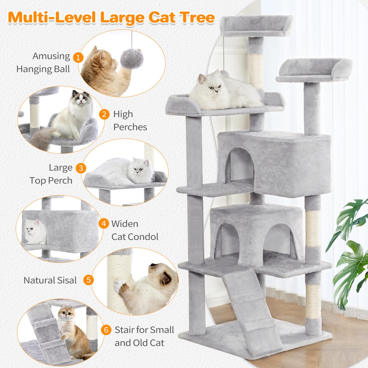 Made4Pets cat tree with two condos for cozy cat naps.
