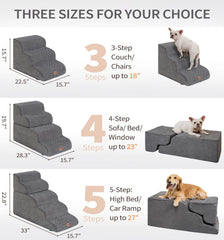 Made4Pets 3-step dog stairs on bed show easy access to elevated furniture.