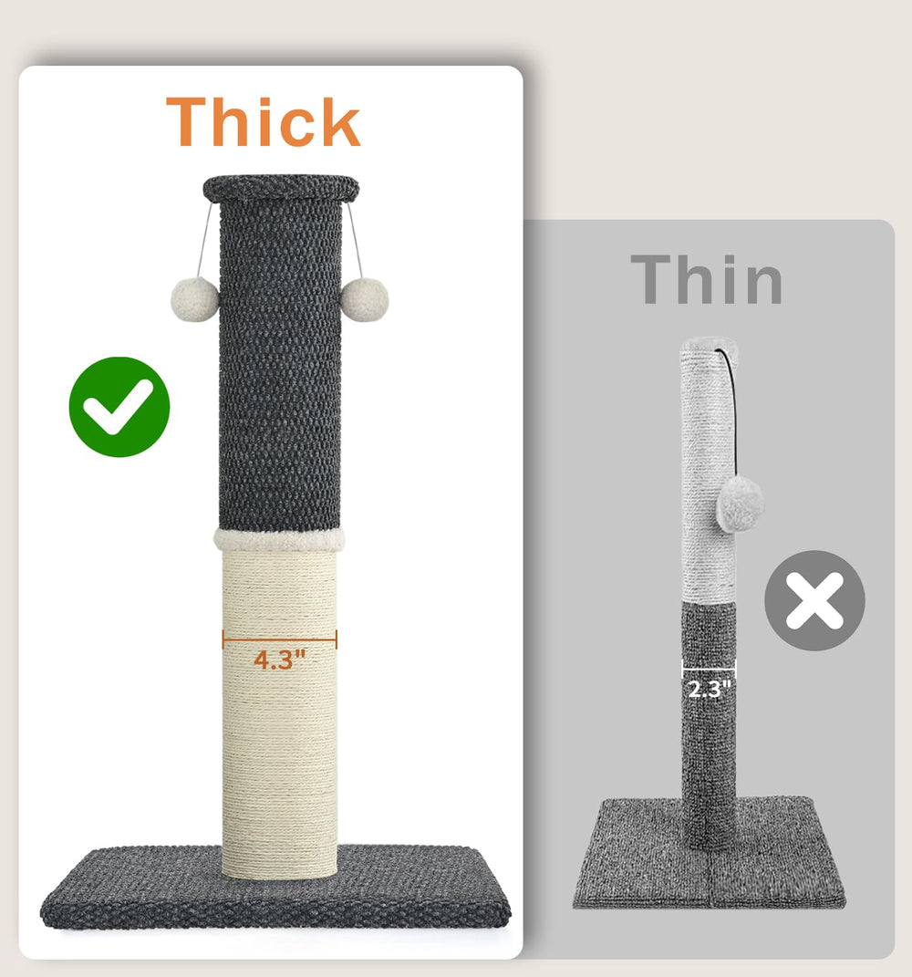 Close-up of the heavy-duty base and premium materials on the scratch post.
