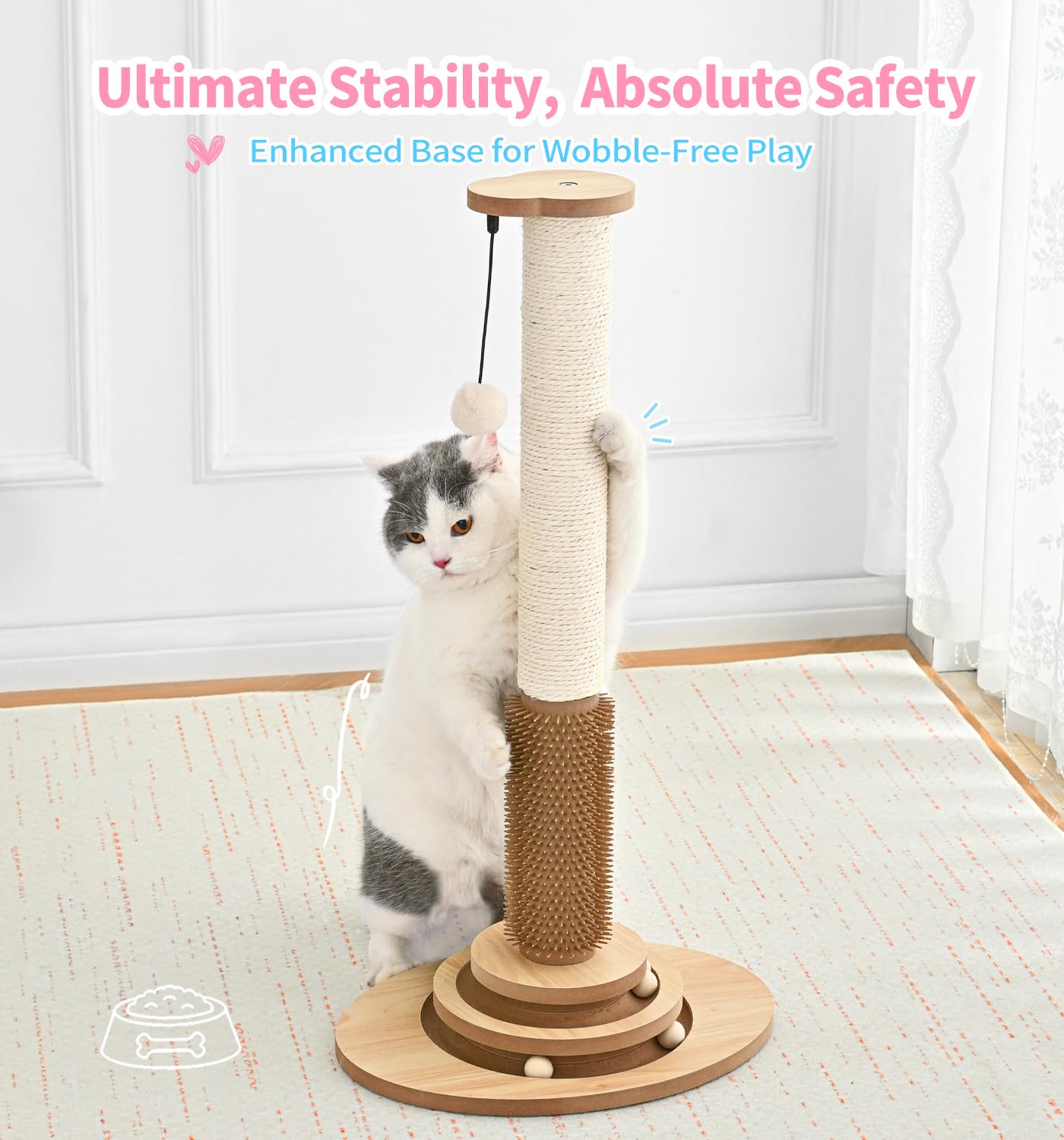 MADE 4 PETS scratch post with non-slip base and suction cup for stability.