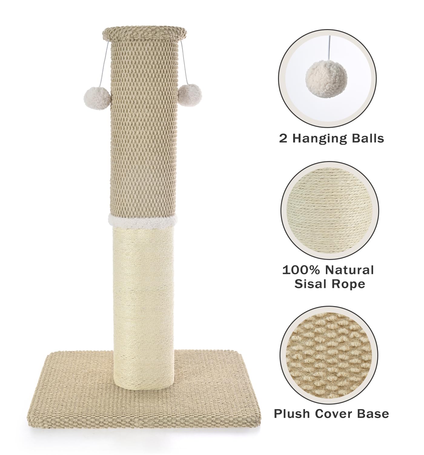 Made4Pets scratching post with 33-inch height for tall energetic cats.