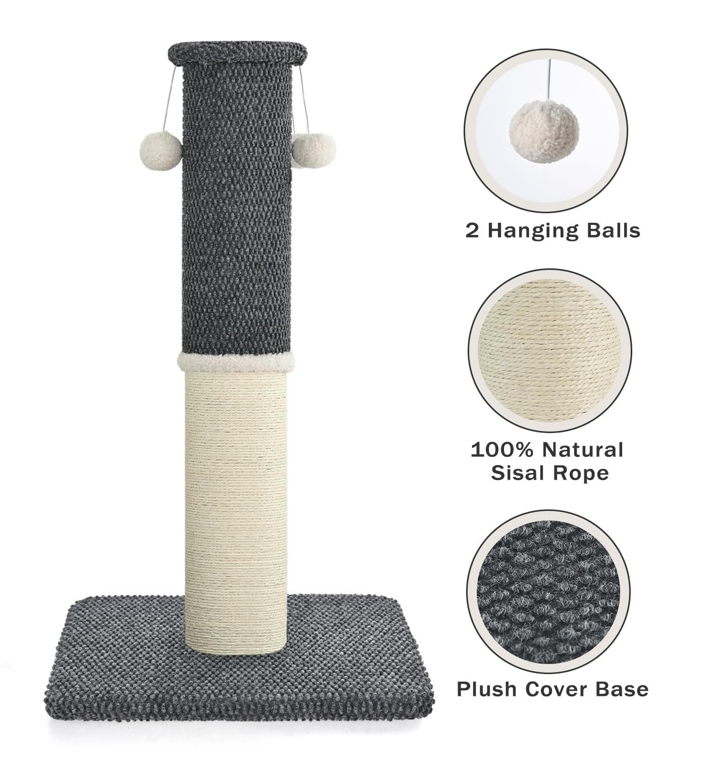 MADE 4 PETS tall-post-carpet-surface: soft carpet encourages gentle scratching and sessions.