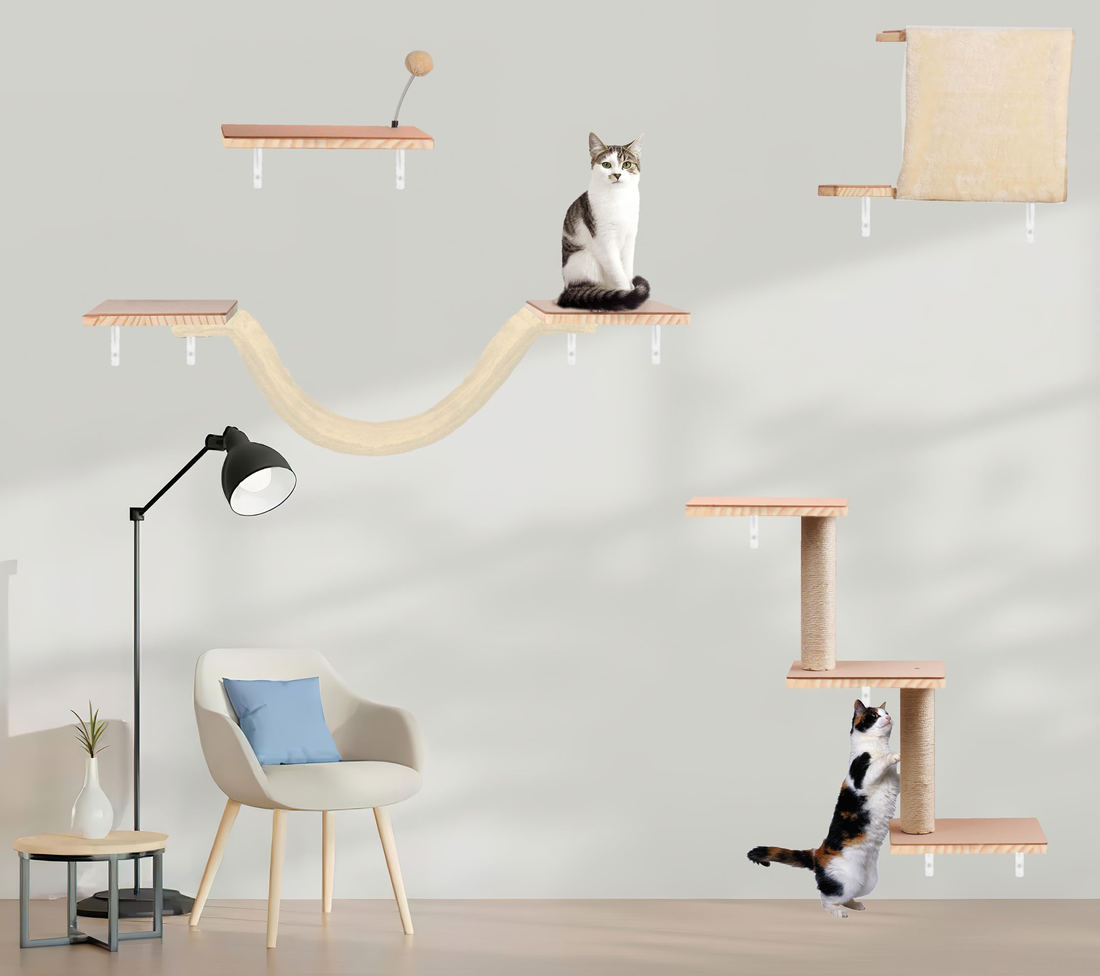 MADNIU cat wall shelves complete setup enables versatile vertical play anywhere