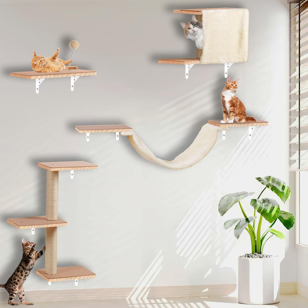 MADNIU cat wall shelves with scratching post for space-saving feline play and exercise