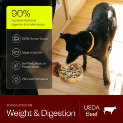 Maev beef dog food probiotics digestive-support closeup highlights gut balance.