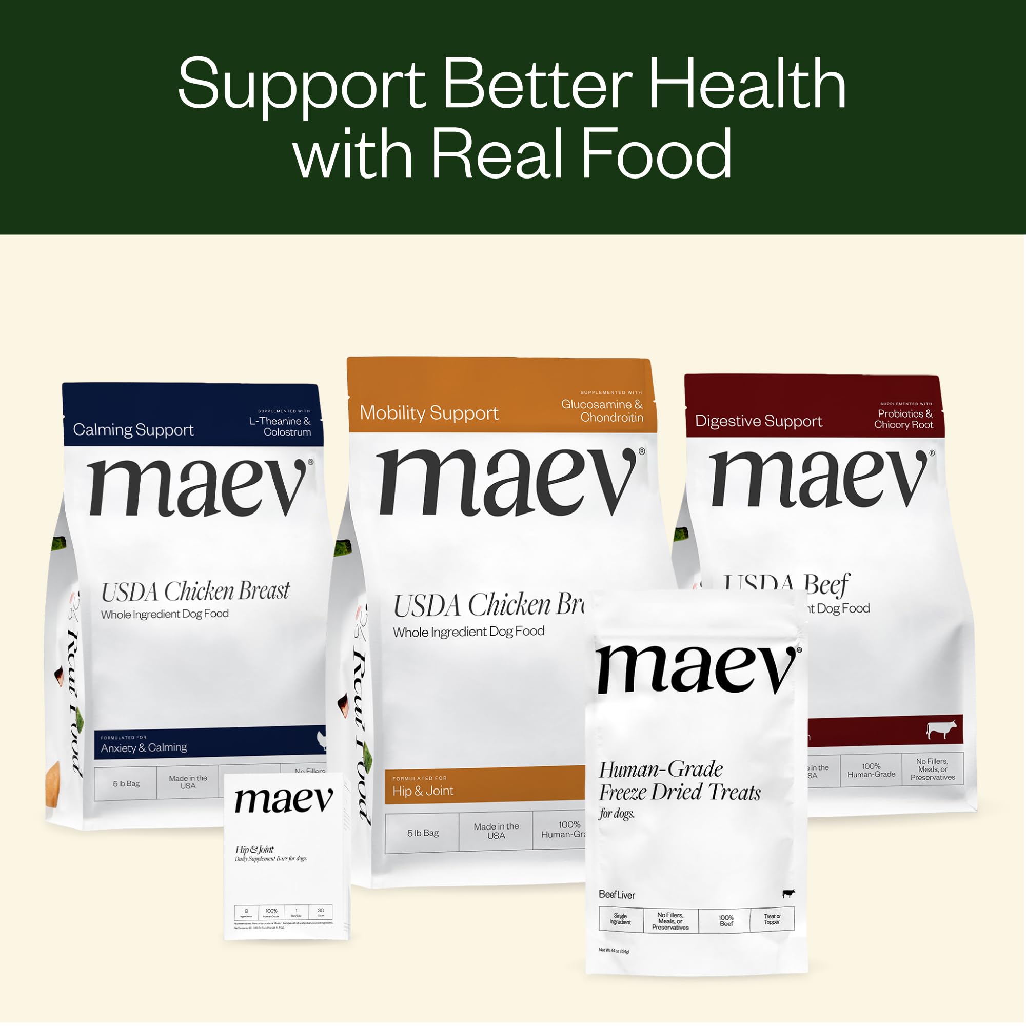 Single-ingredient Maev beef liver, suitable for sensitive diets.