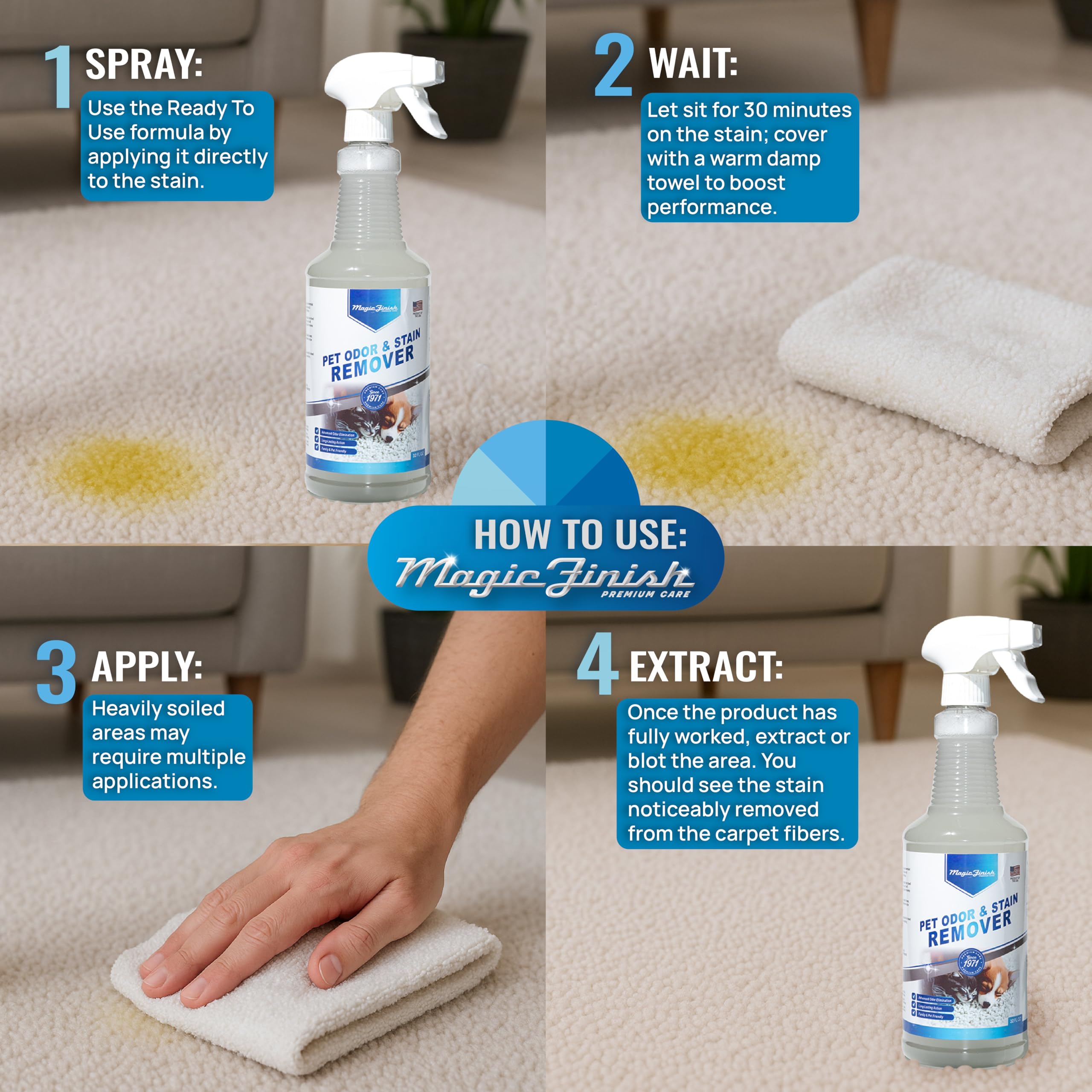 Magic Finish dog bed clean spot for pet space refresh.