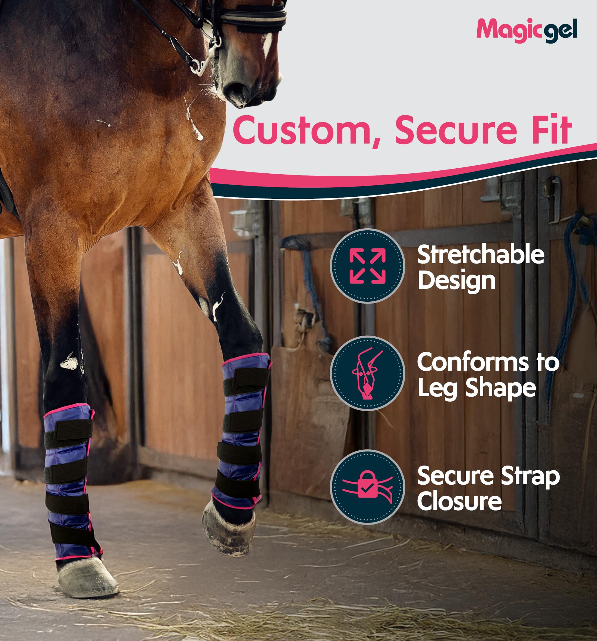 Magic Gel hock wrap: soothing support around the hock joint.
