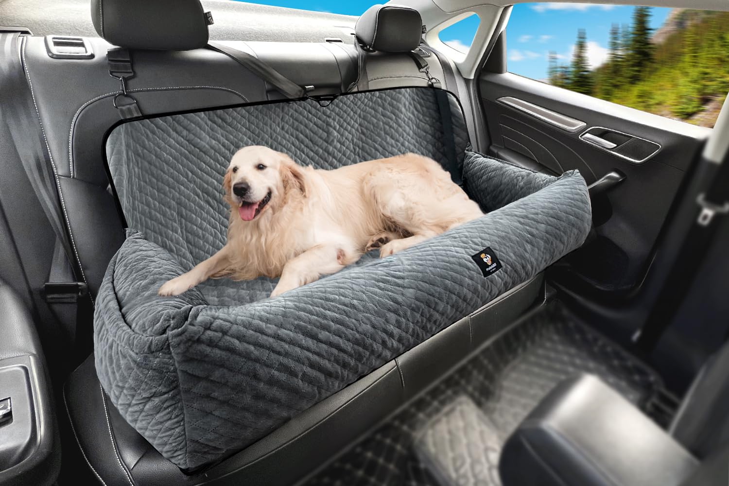 MagicFox dog car seat front view shows plush padding for comfy rides