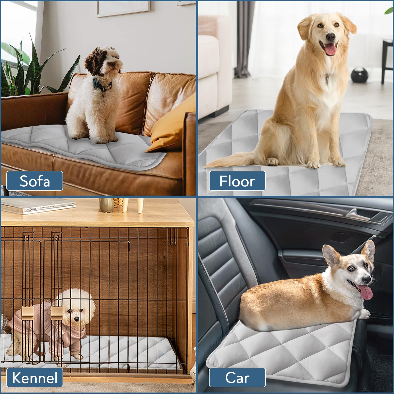 Magik & Kover gray fabric crate pad demonstrating durable polyester top for long use.