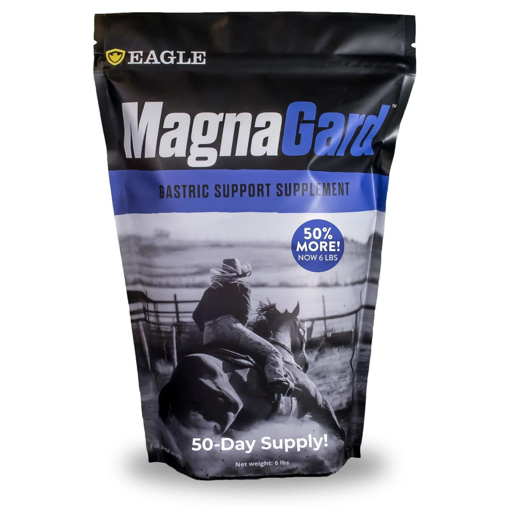 MagnaGard gastric support powder bag promoting digestive balance for horses.