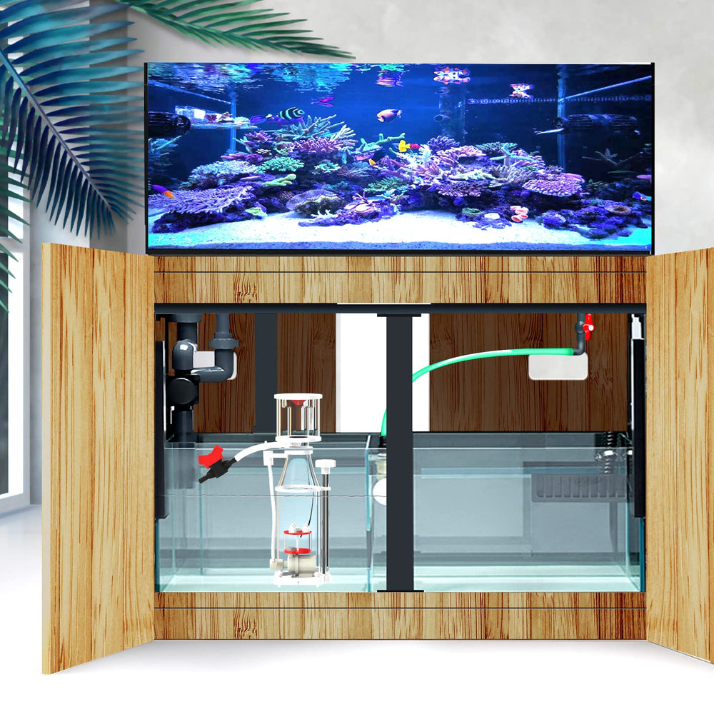 Air intake silencer reduces noise for near-silent reef filtration.