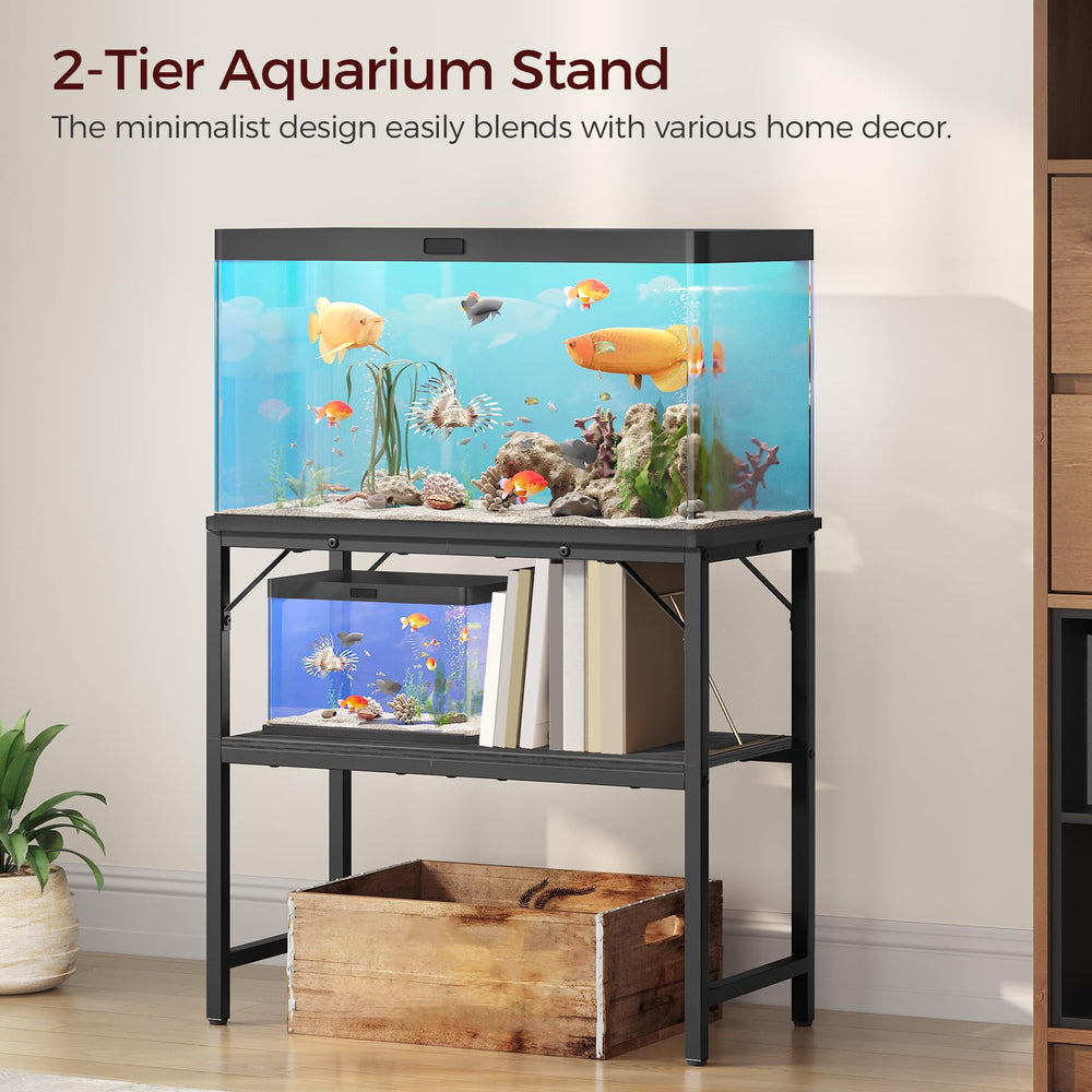 MAHANCRIS two-tier stand shown from the side, saving space.