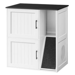 MAHANCRIS 2 cat litter box enclosure front view shows tidy setup and privacy