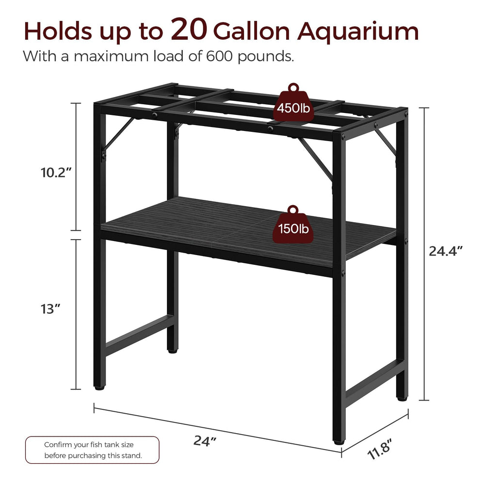 MAHANCRIS 20-gallon stand front view highlights two-tier storage for accessories