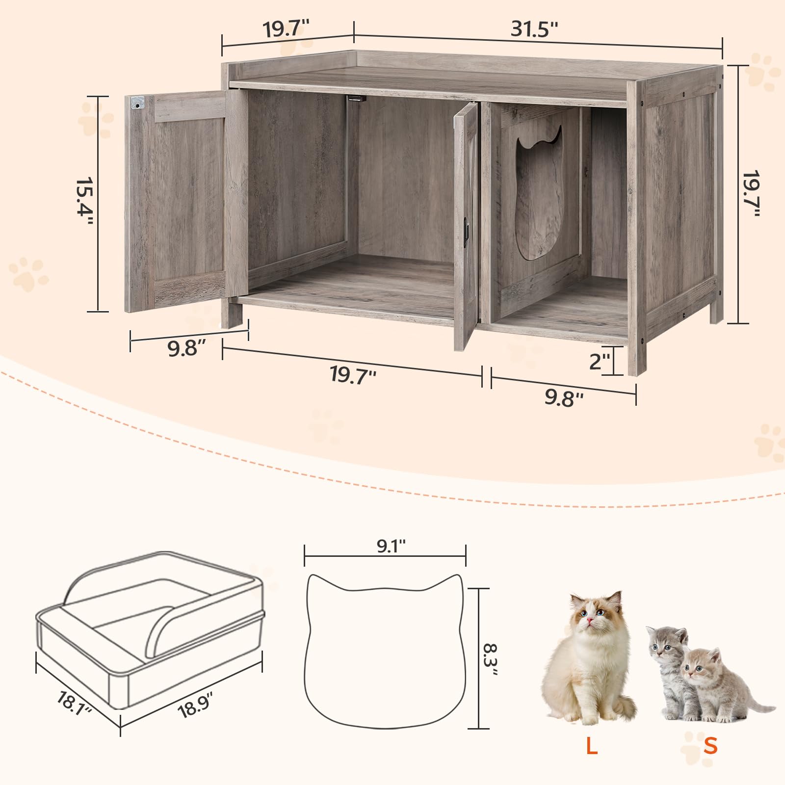 MAHANCRIS cat litter box enclosure double doors for easy cleaning access