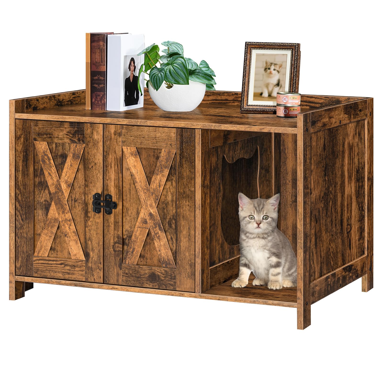 MAHANCRIS cat litter box enclosure front view with spacious interior for large cats.