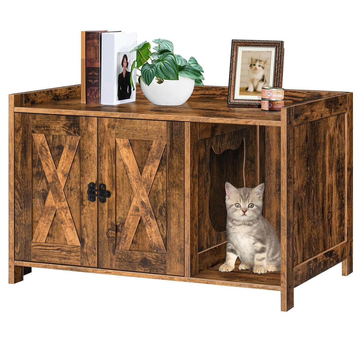 MAHANCRIS cat litter box enclosure front view with spacious interior for large cats.