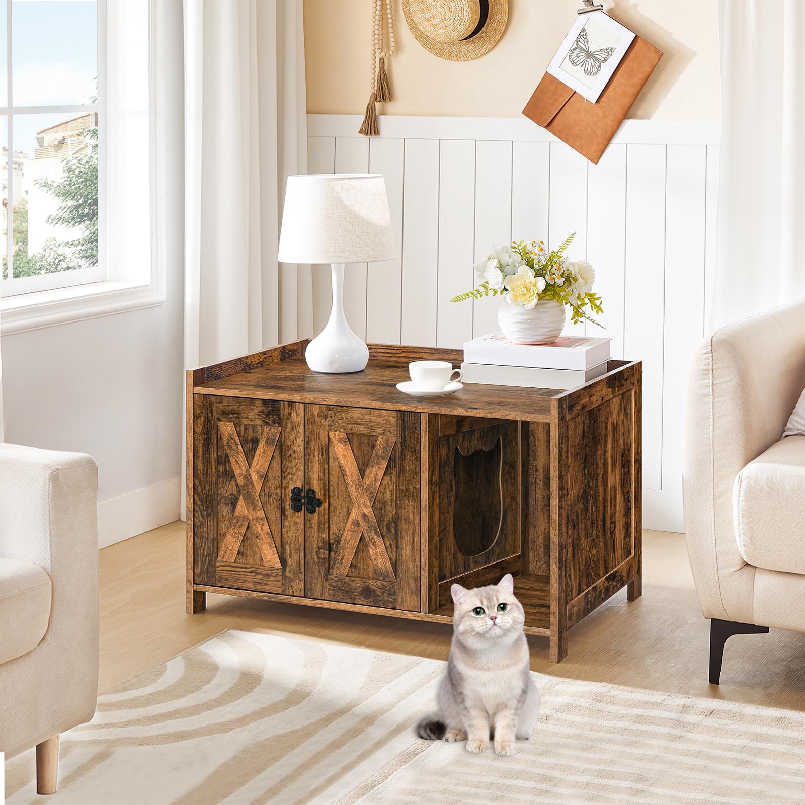 MAHANCRIS cat litter box enclosure interior spacious design supports comfortable privacy.