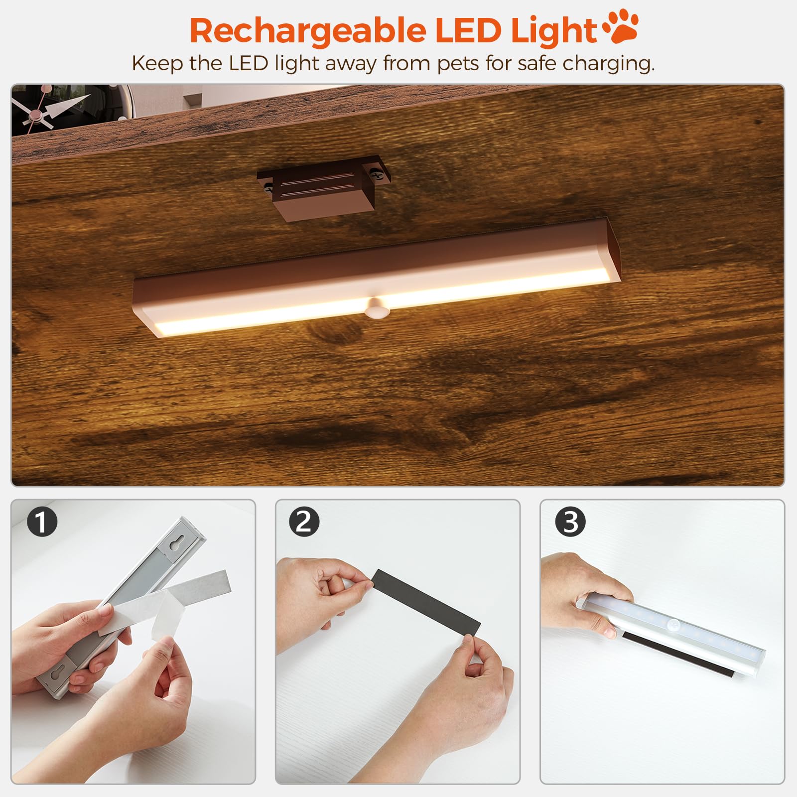 MAHANCRIS cat litter box enclosure sensor light adds warm illumination.