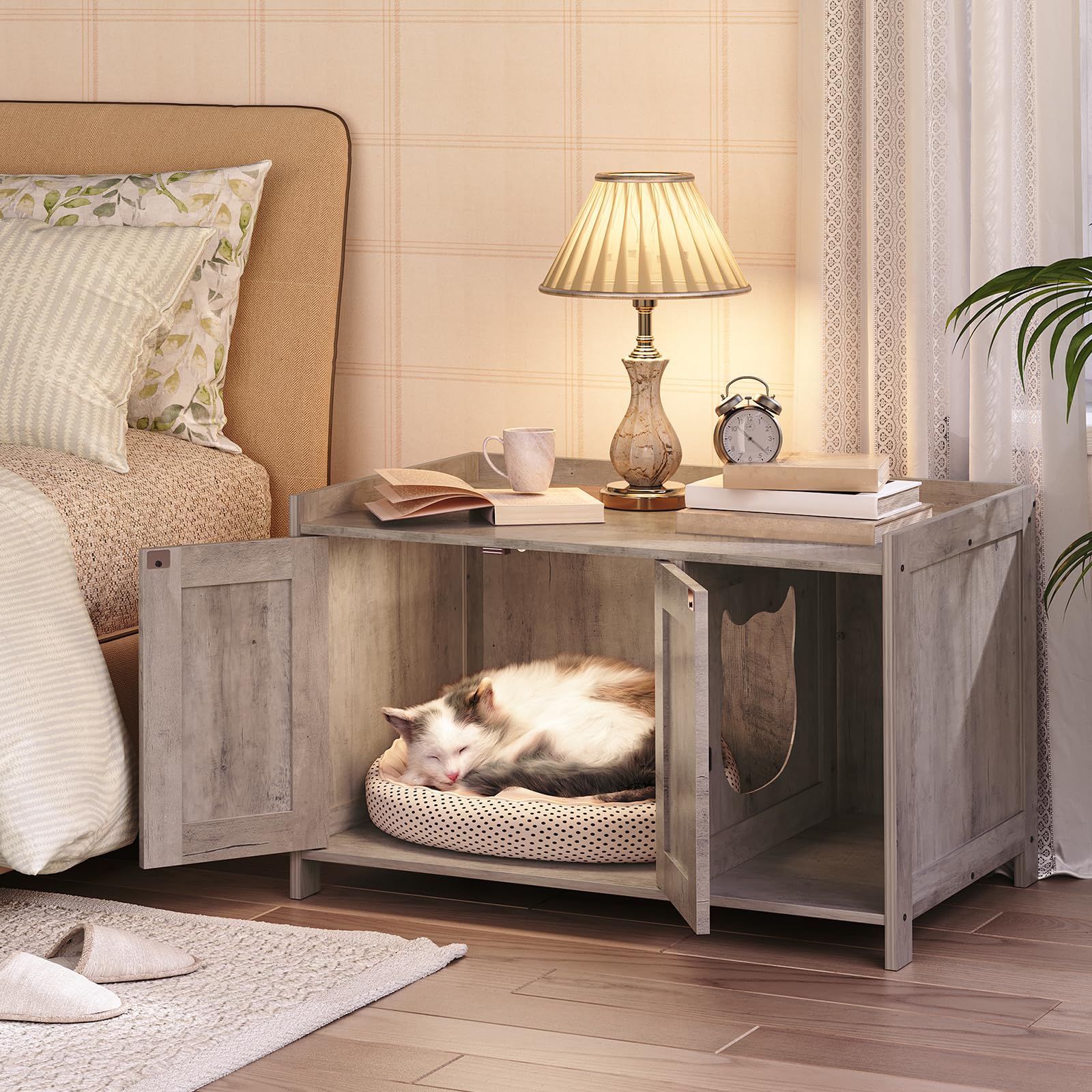 MAHANCRIS cat litter box enclosure side entrance with cat head design for ventilation