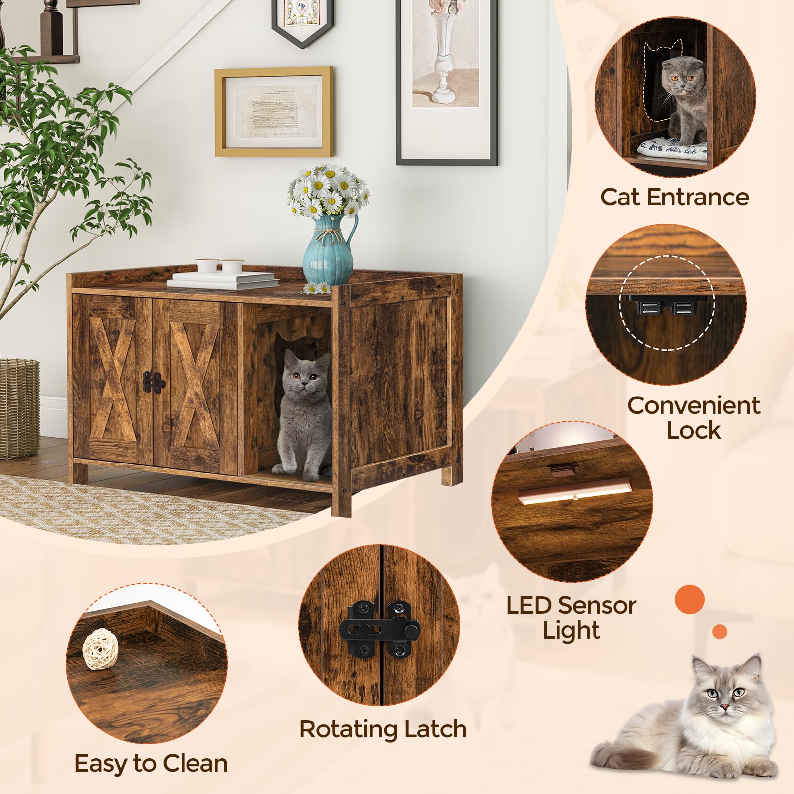 MAHANCRIS cat washroom used as nightstand with durable top for items.