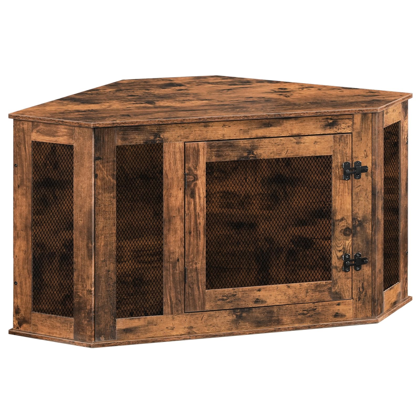 MAHANCRIS corner dog crate assembly shows seamless corner fit for small rooms.
