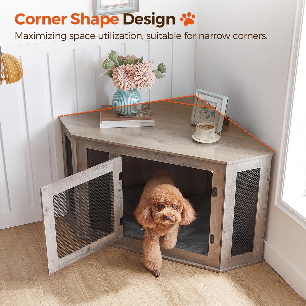 MAHANCRIS Corner Dog Crate dimensions 44.5L x 23.6W x 23.6H suitable for small to medium dogs.