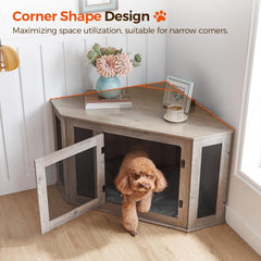 MAHANCRIS Corner Dog Crate dimensions 44.5L x 23.6W x 23.6H suitable for small to medium dogs.
