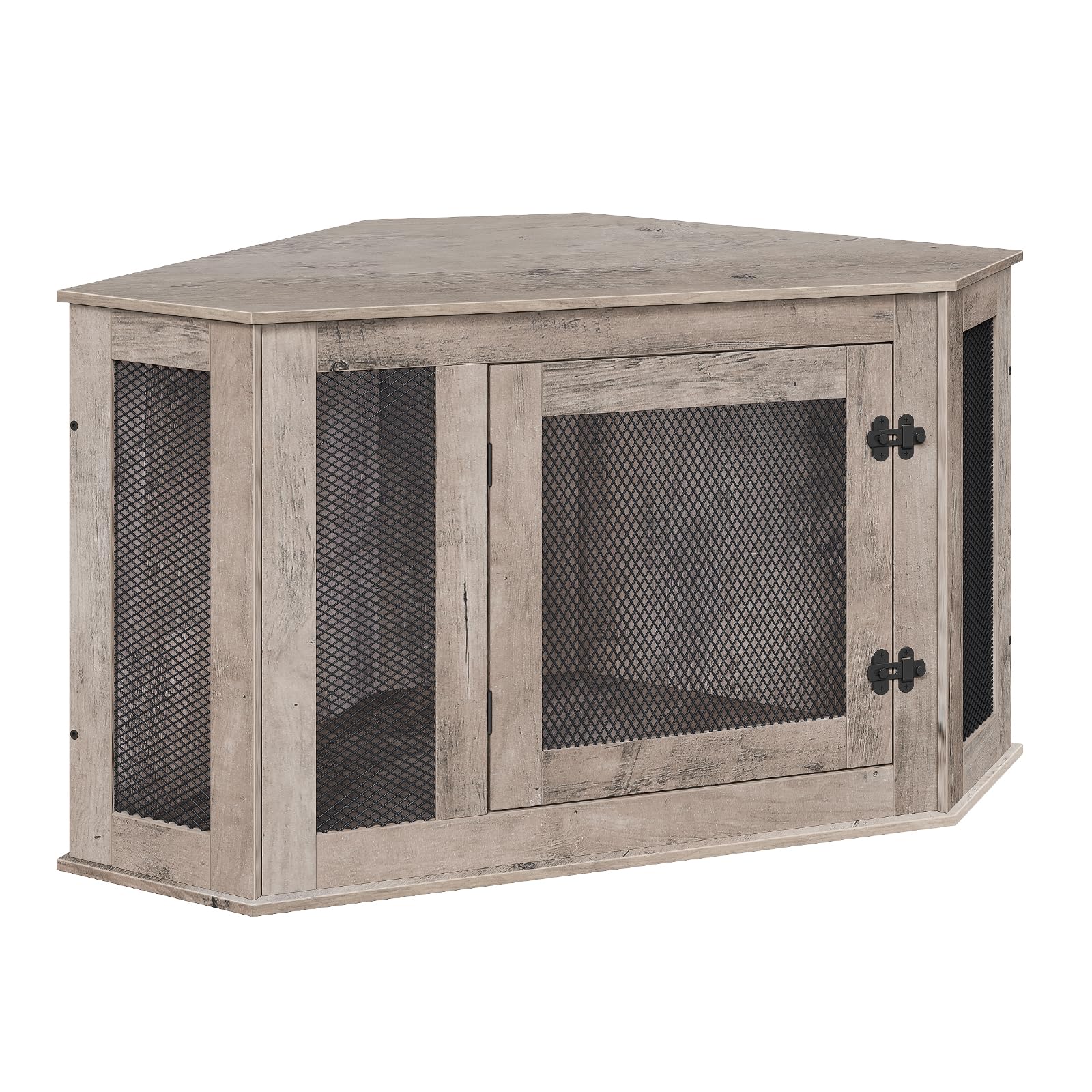 MAHANCRIS Corner Dog Crate Furniture shown against a wall to save space.