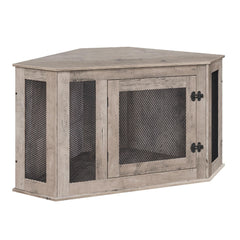 MAHANCRIS Corner Dog Crate Furniture shown against a wall to save space.
