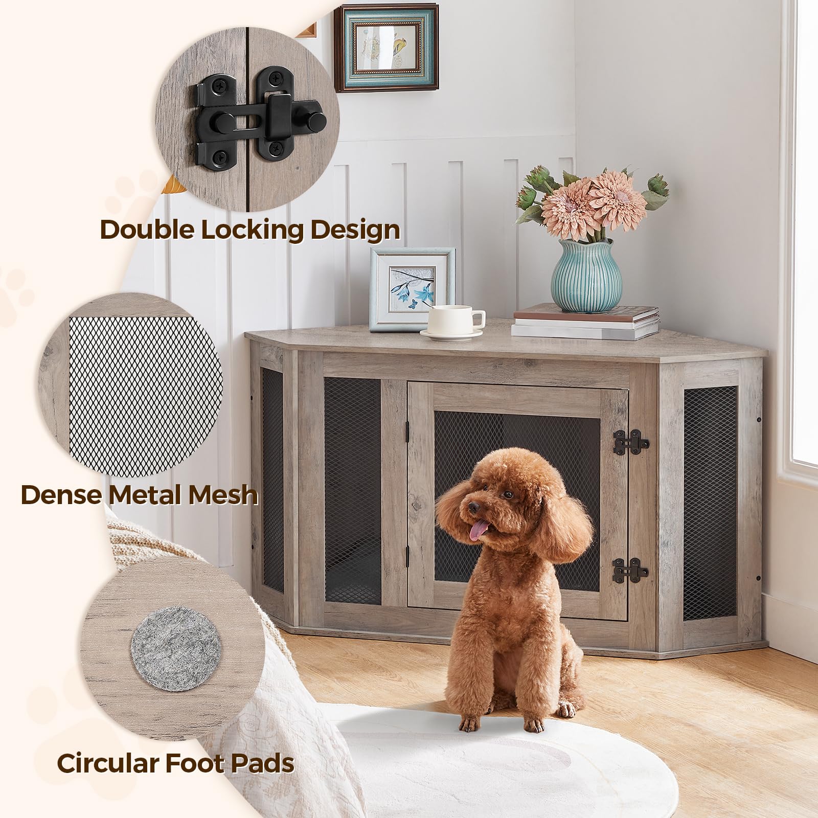 MAHANCRIS Corner Dog Crate ideal for small to medium dogs.