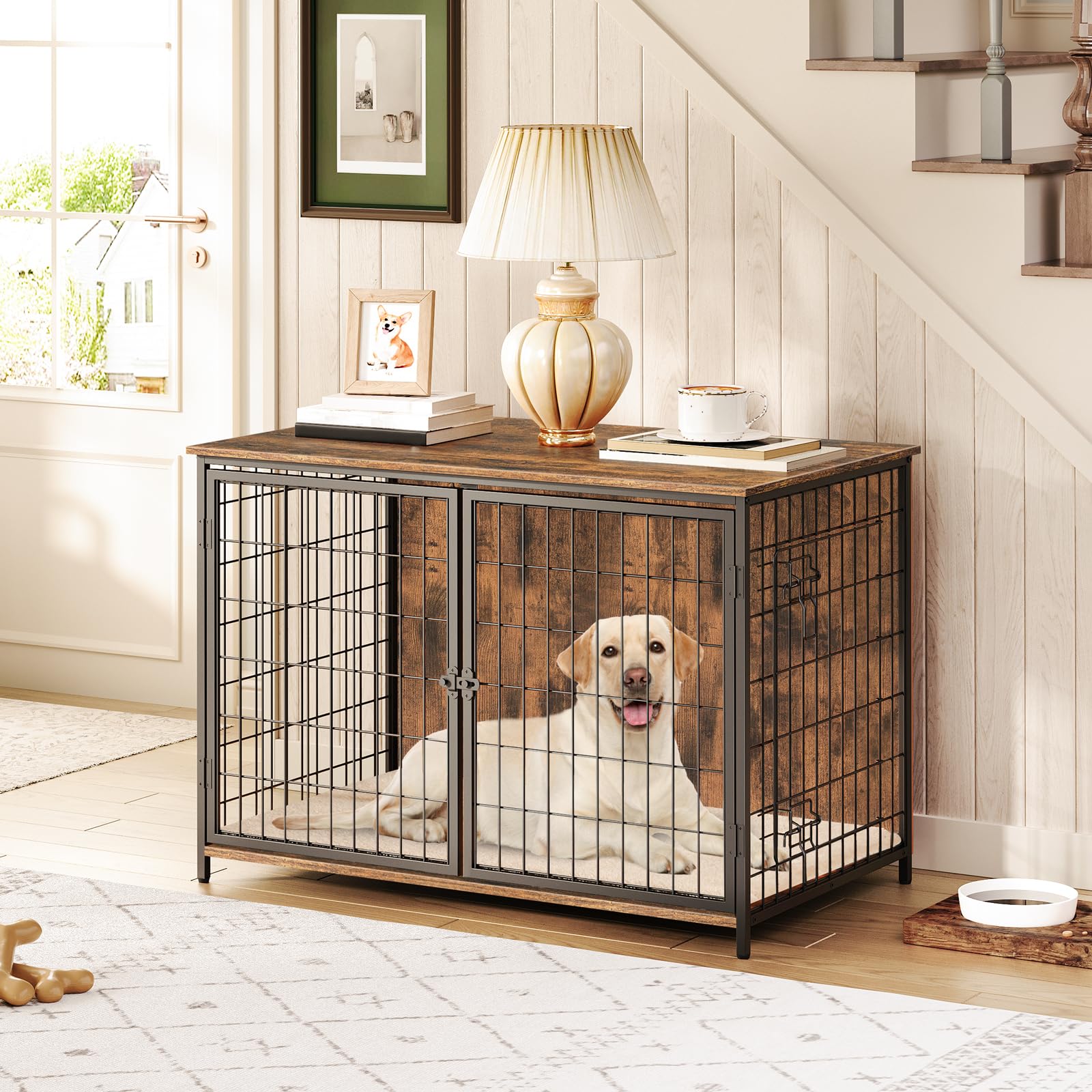 MAHANCRIS dog crate furniture cushion close-up showing removable bed for easy cleaning.