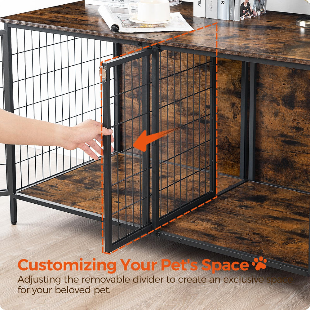 MAHANCRIS end-table use demonstrates multifunctional kennel doubling as a coffee table.