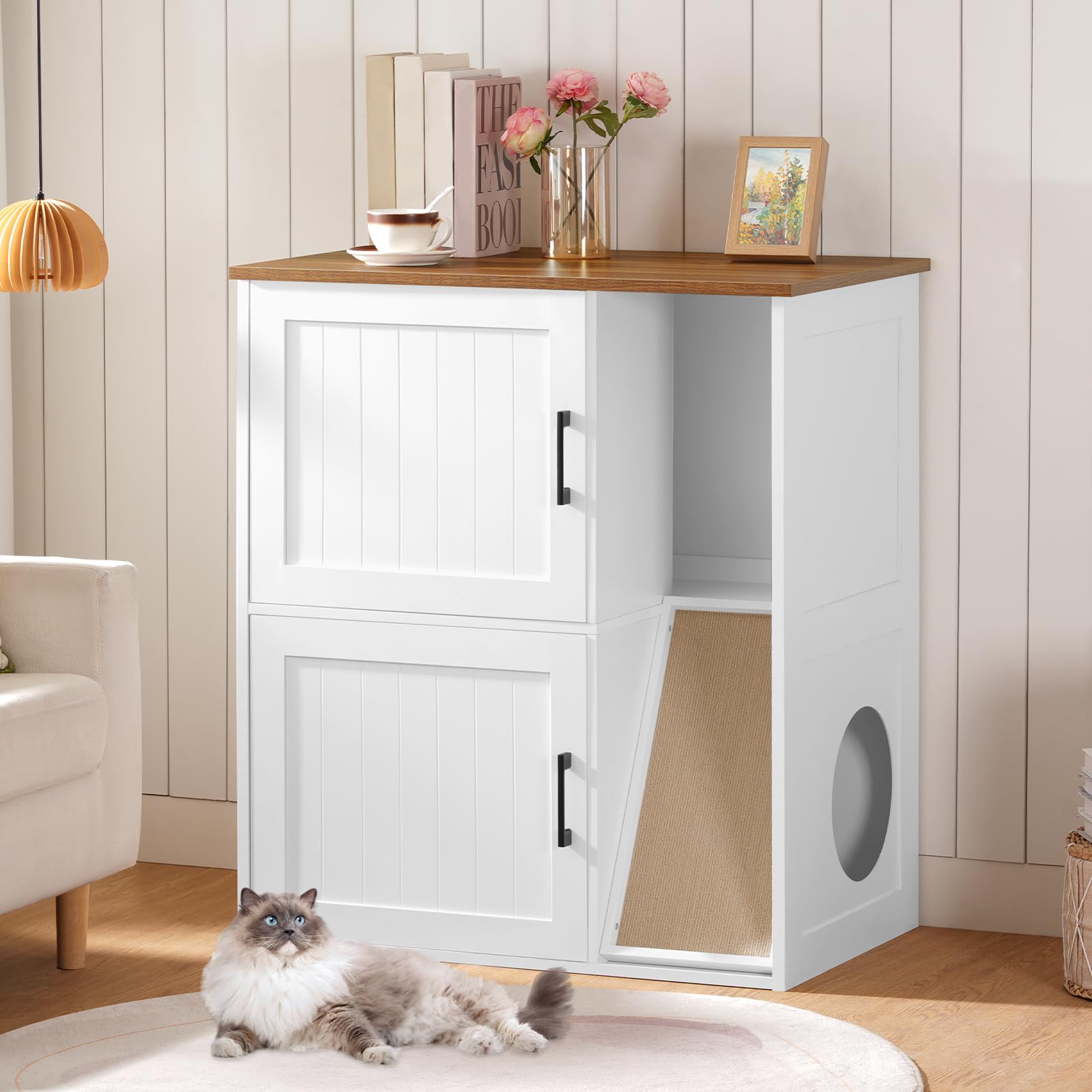 MAHANCRIS double litter box enclosure offers two entrances for airflow and easy access